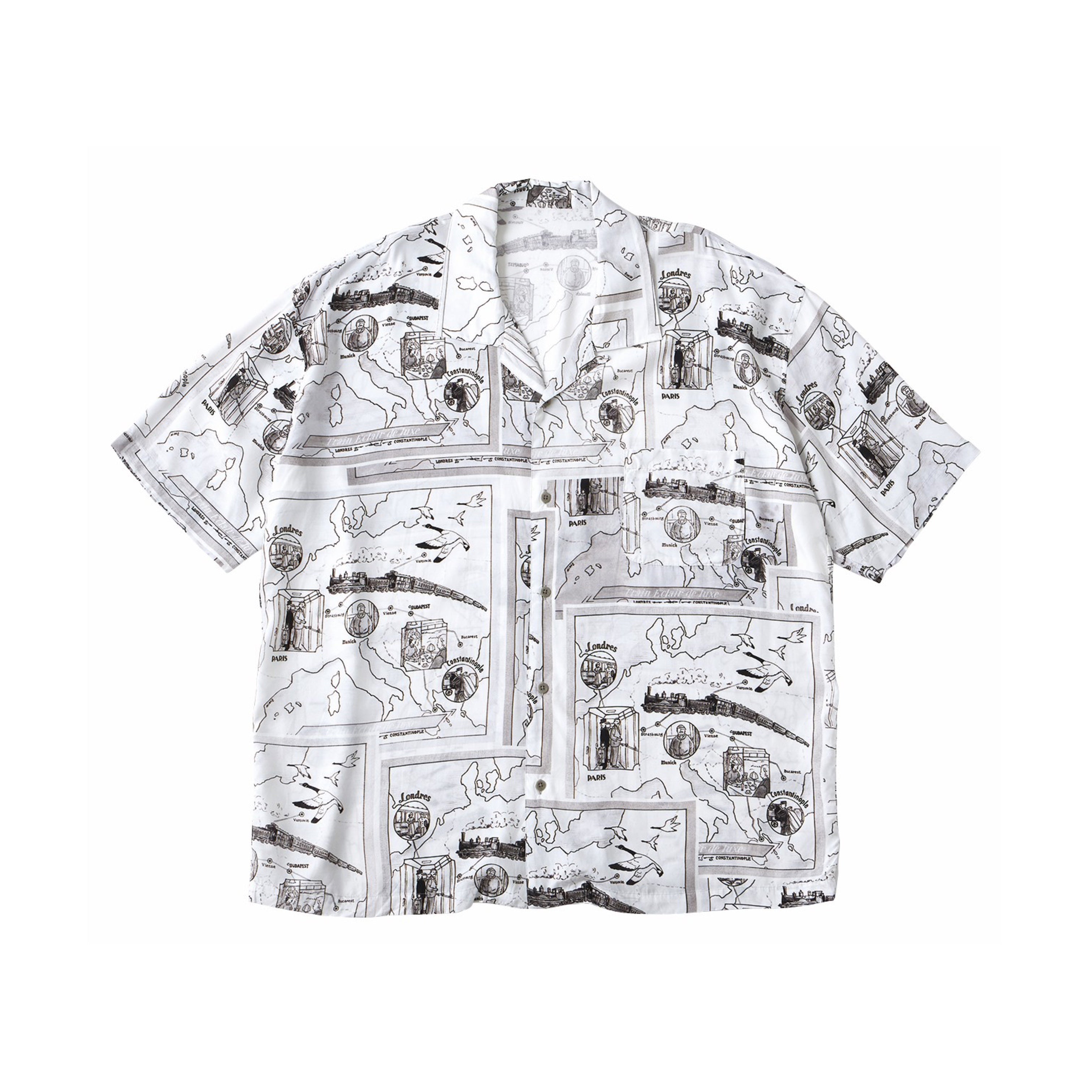 注目 新品 ALOHA SHIRT M TRAIN・「オリエント急行」-BLUE- シャツ